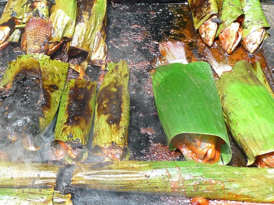 Fish in chilli paste grilled in banana leaves in Kuala Lumpur
