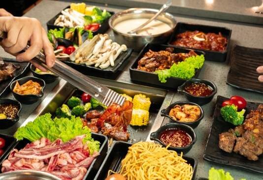 Seoul Garden Korean barbecue and hotpot dining spread