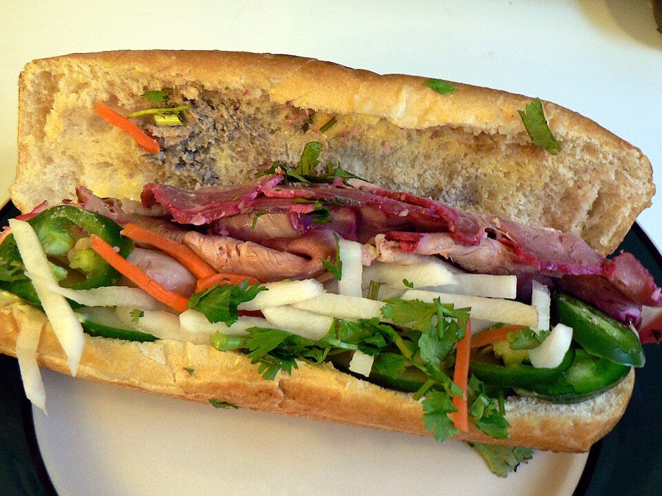Vietnamese bánh mì sandwich with vegetables and fillings
