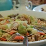 Plate of Filipino pancit canton noodles