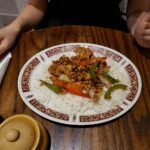 Pad kra pao-style stir-fry served with rice