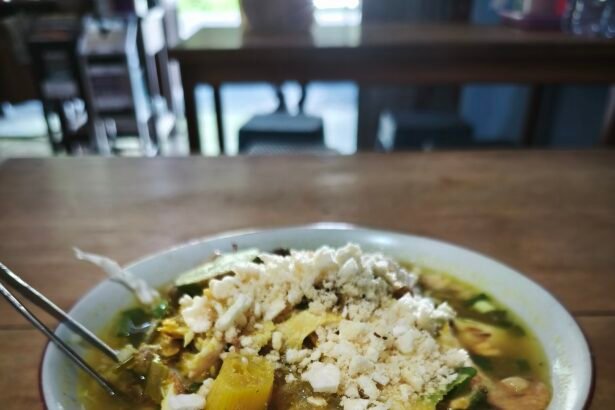 Bowl of Soto Lamongan with chicken and koya in Palangka Raya