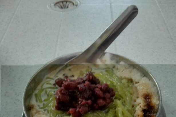 Semangkuk cendol Malaysia dengan santan dan gula