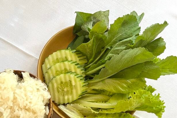 Lao fish larb with sticky rice and fresh vegetables