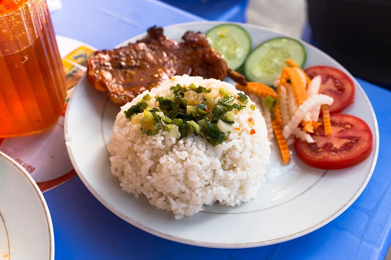 Plate of cơm tấm with grilled pork in Da Nang, Vietnam